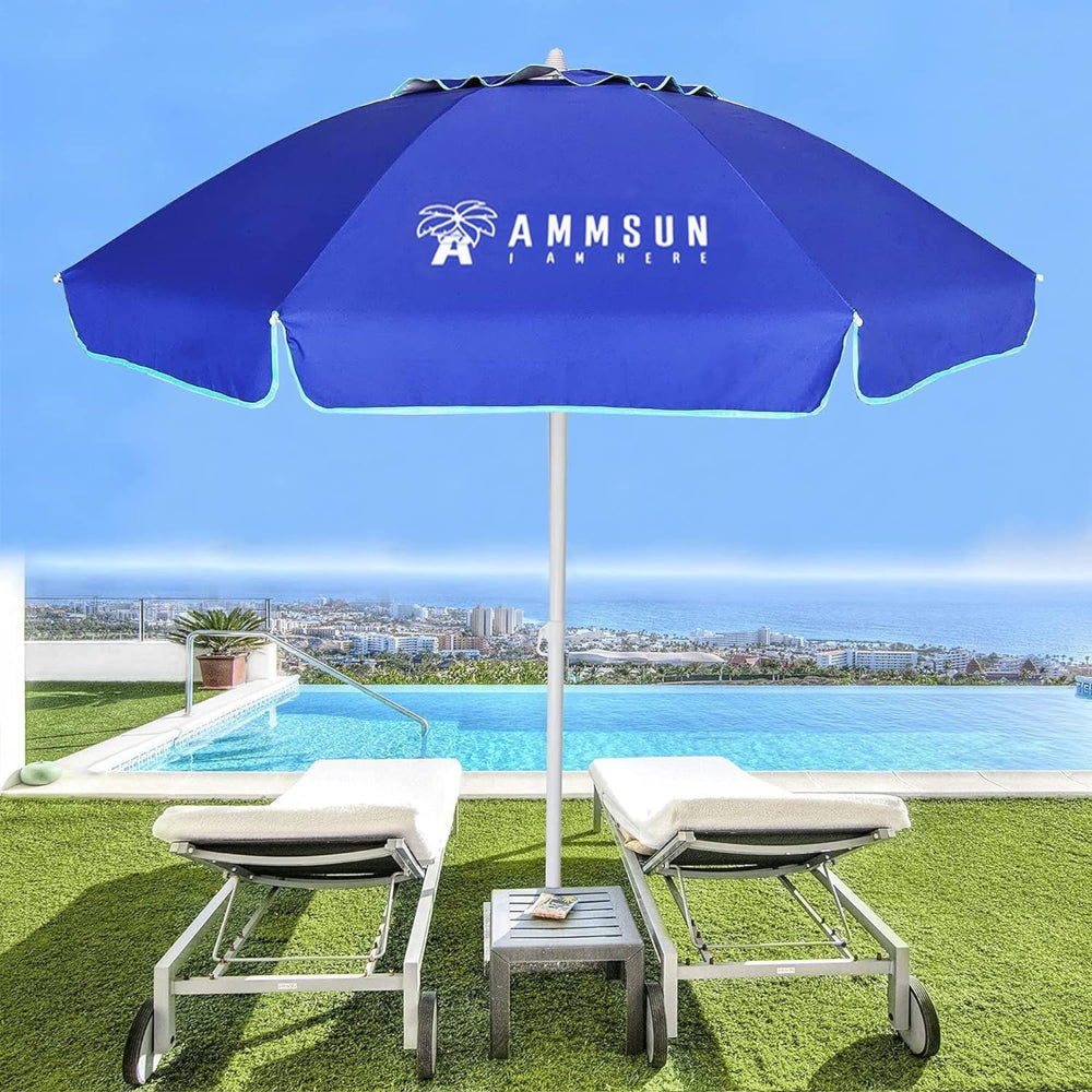 A vibrant 6.5ft blue AMMSUN round beach umbrella for swim shady floating pool umbrella