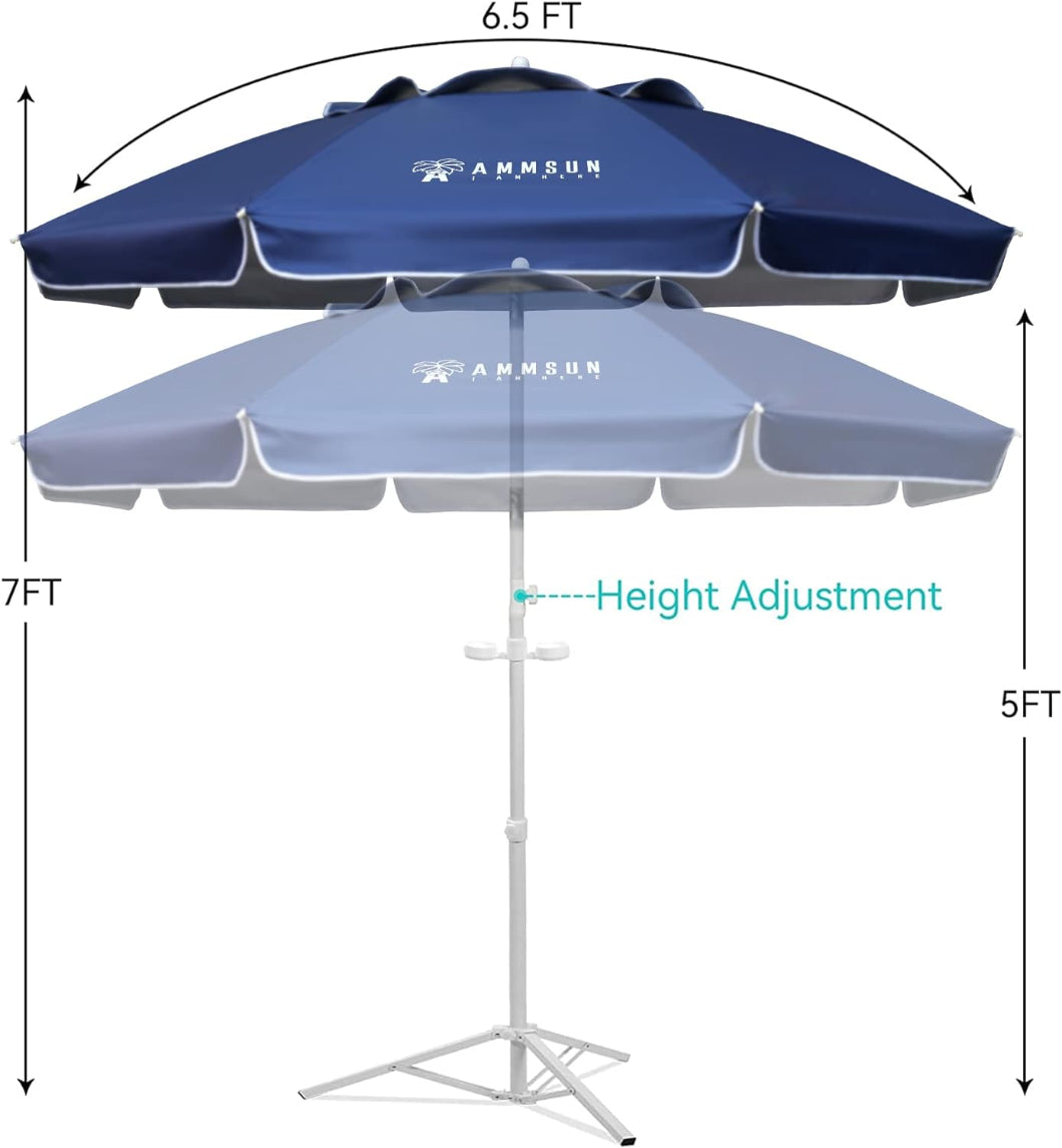 AMMSUN 6.5FT dark blue portable umbrella for travel sport brella, with height adjustment, from 5ft to 7ft