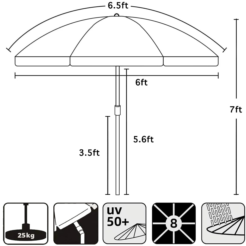 AMMSUN 6.5ft multicolor yellow large beach umbrella portable in 7ft tall has 8 strong ribs with UV 50+ and waterproof