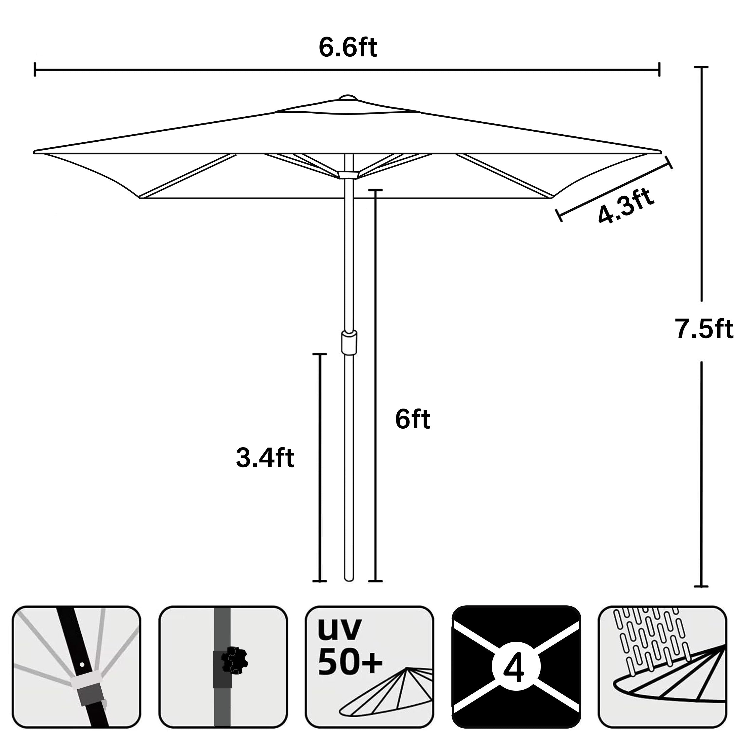 AMMSUN  6.6 x 4.3ft Rectangular Patio table Umbrella,Navy Blue