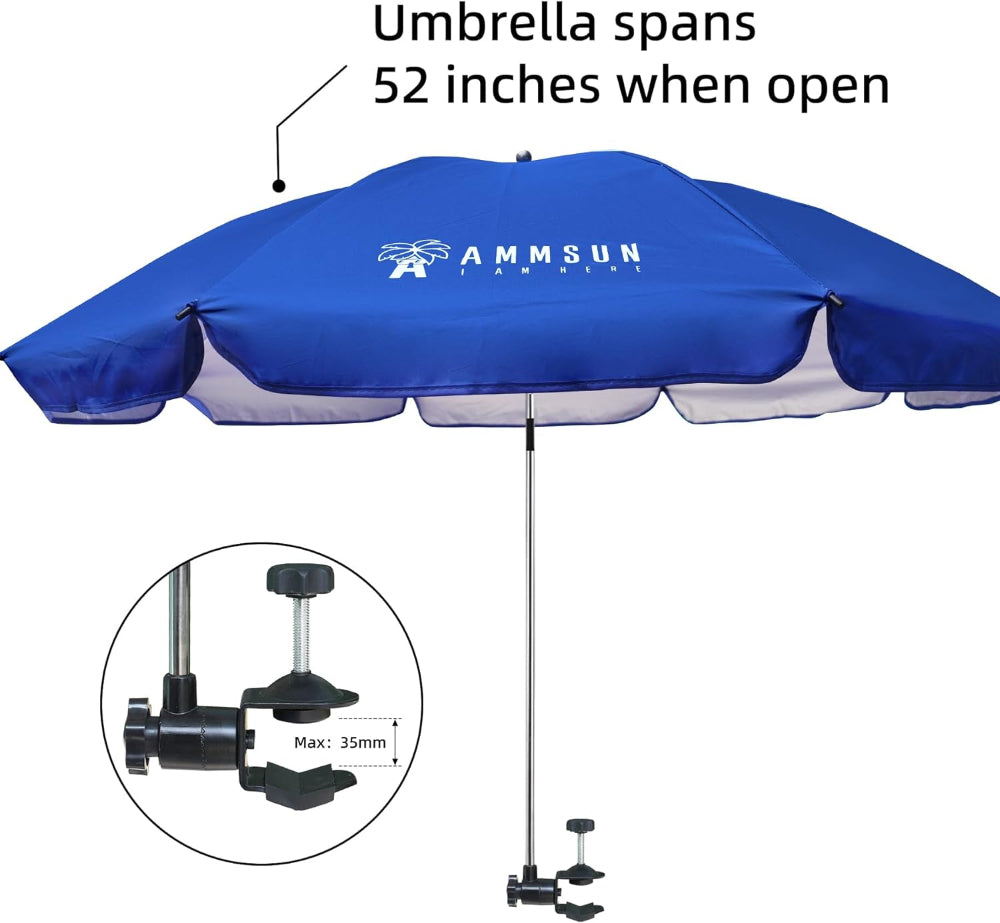 Blue AMMSUN 52 inches chair umbrella shade chairs for outdoors sports with universal clamp up to 35mm thickness