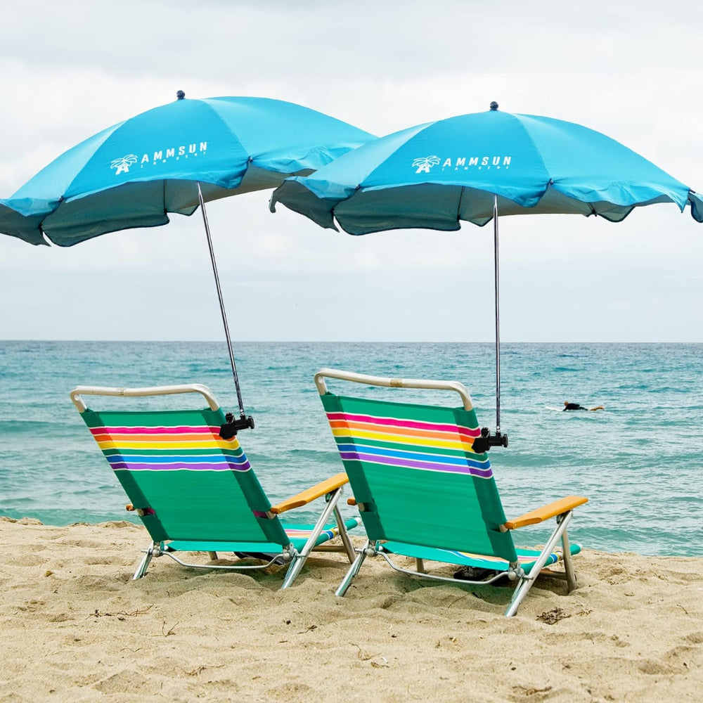 Two chairs with AMMSUN 43 inches Chair Umbrella with wagon canopy attachment universal clamp, Bright Blue,2 PCS