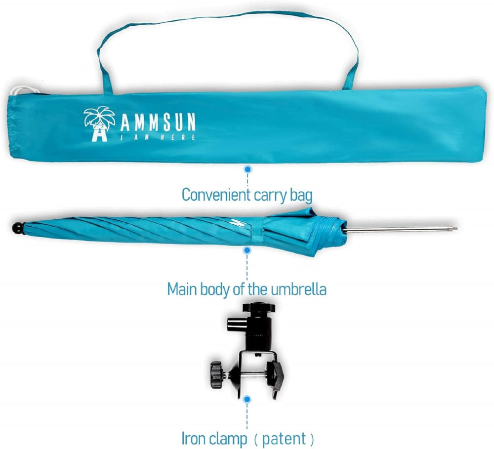 AMMSUN 43 inches sports umbrella for chair with Universal umbrella clamp and carry bag, Bright Blue stadium umbrella