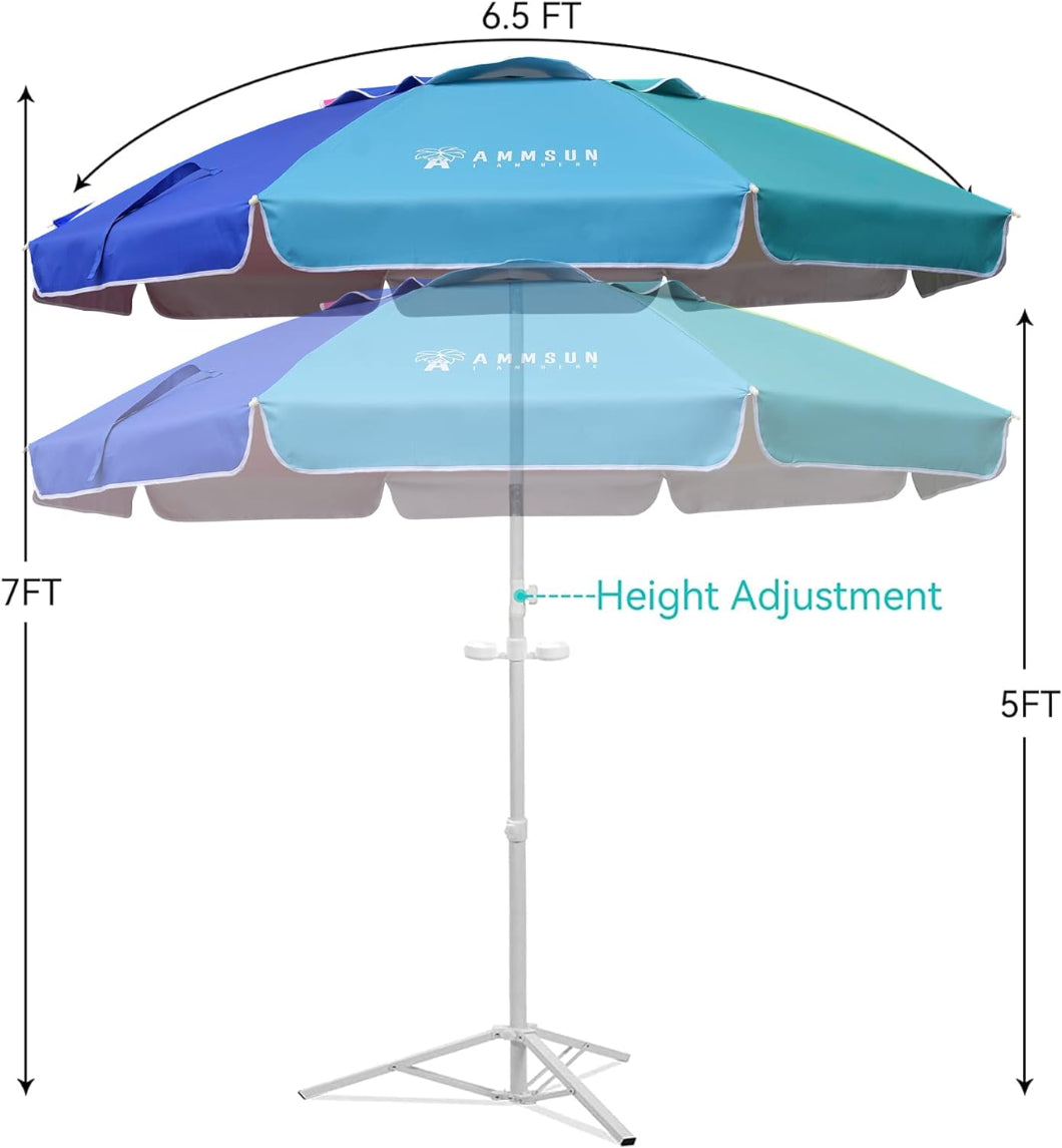 AMMSUN 6.5FT rainbow portable sun umbrella uv protection with stand, with height adjustment from 5ft to 7ft high
