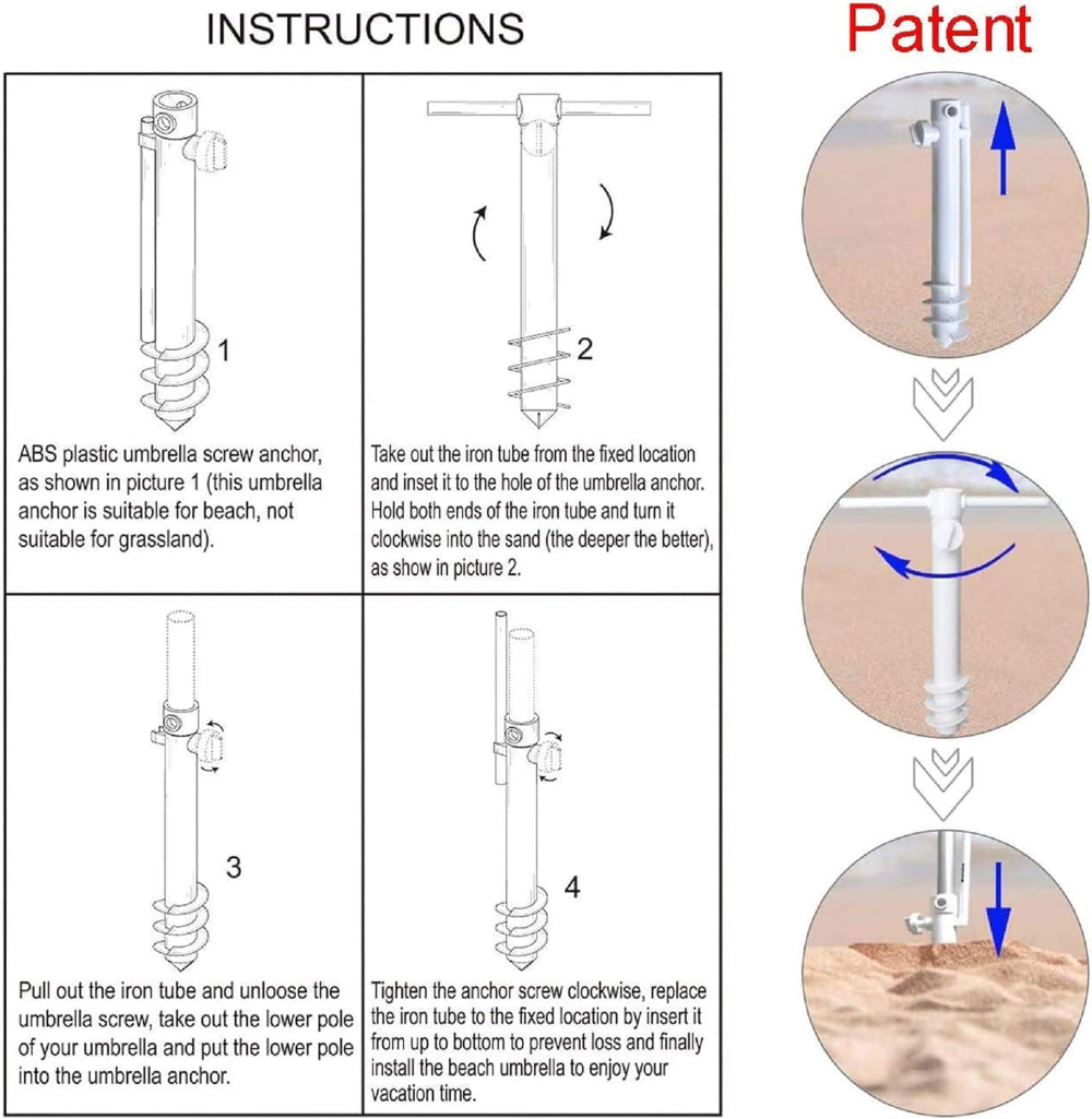 AMMSUN patent sand anchor for 6.5ft uv beach umbrellas for sand portable and the specifics of using it