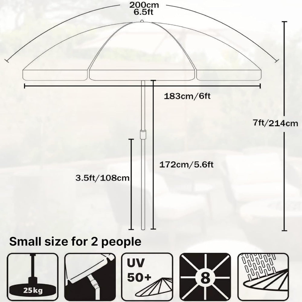 The AMMSUN 6.5ft white outdoor umbrellas for patio table stands 7ft tall with tilt, UV 50+ protection and waterproof