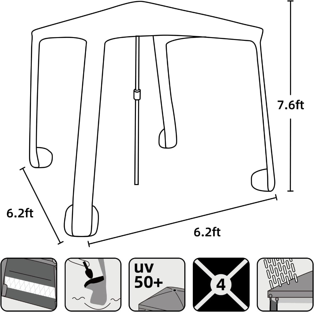 AMMSUN 6.2'×6.2' coral tropical beach cabana coolcabana tent in 7.6ft high with privacy wall, sand bags and strong ribs, uv protection and waterproof