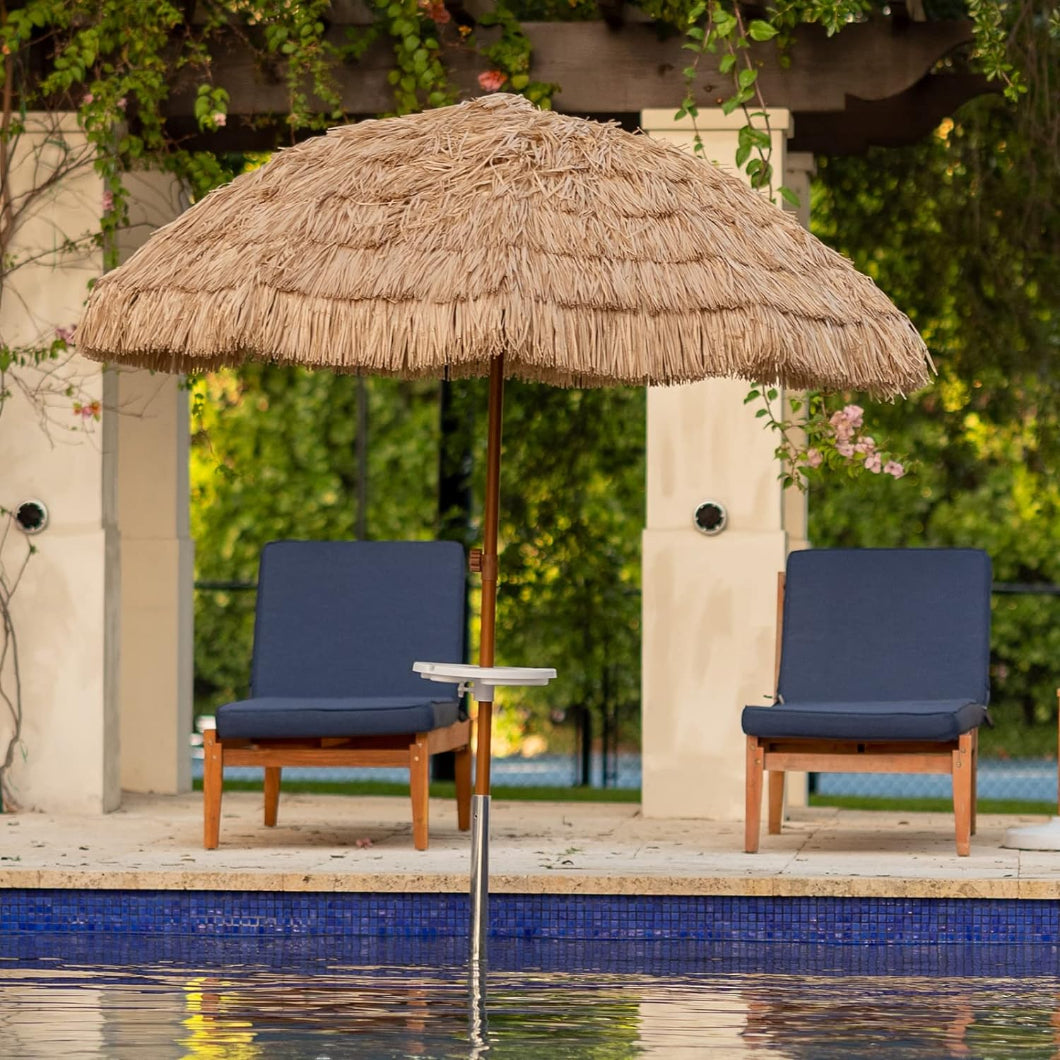 AMMSUN 7.5ft Hula Thatched Tiki tan pool umbrella for inside of pool, providing shade and relaxation.