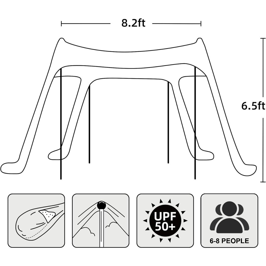 AMMSUN 9x9ft blue portable lycra beach canopy tent in 6.5ft high, UPF 50+ umbrella for 6-8 people