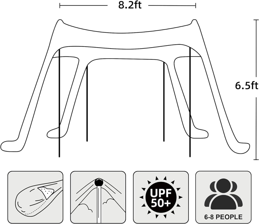 AMMSUN 9x9ft light blue portable lycra beach tent canopy in 6.5ft H for 6-8 people with UPF50+