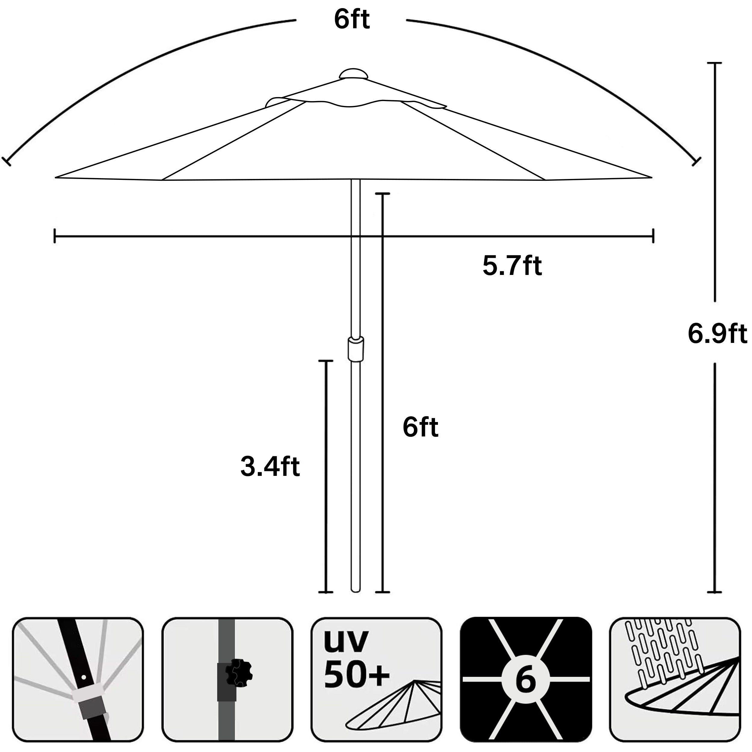 AMMSUN 6ft Patio Table Umbrella,Maroon