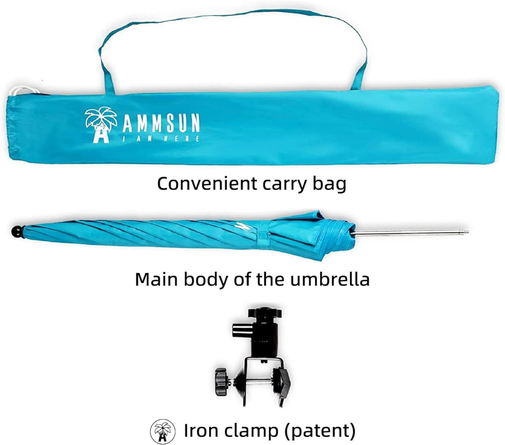 AMMSUN sky blue 52 inches chair canopy umbrella with patent clamp and portable carry bag