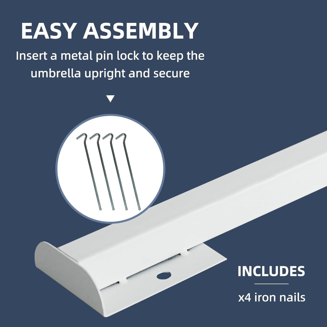 Insert four metal pin locks into each of the four legs of AMMSUN portable beach umbrella stand