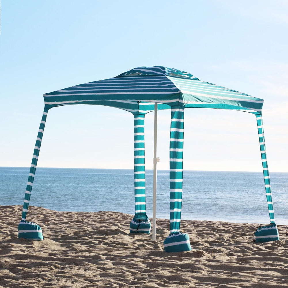 AMMSUN 6.2'×6.2' royal turquoise beach cabana easy up canopy with privacy sunwall and sandbags