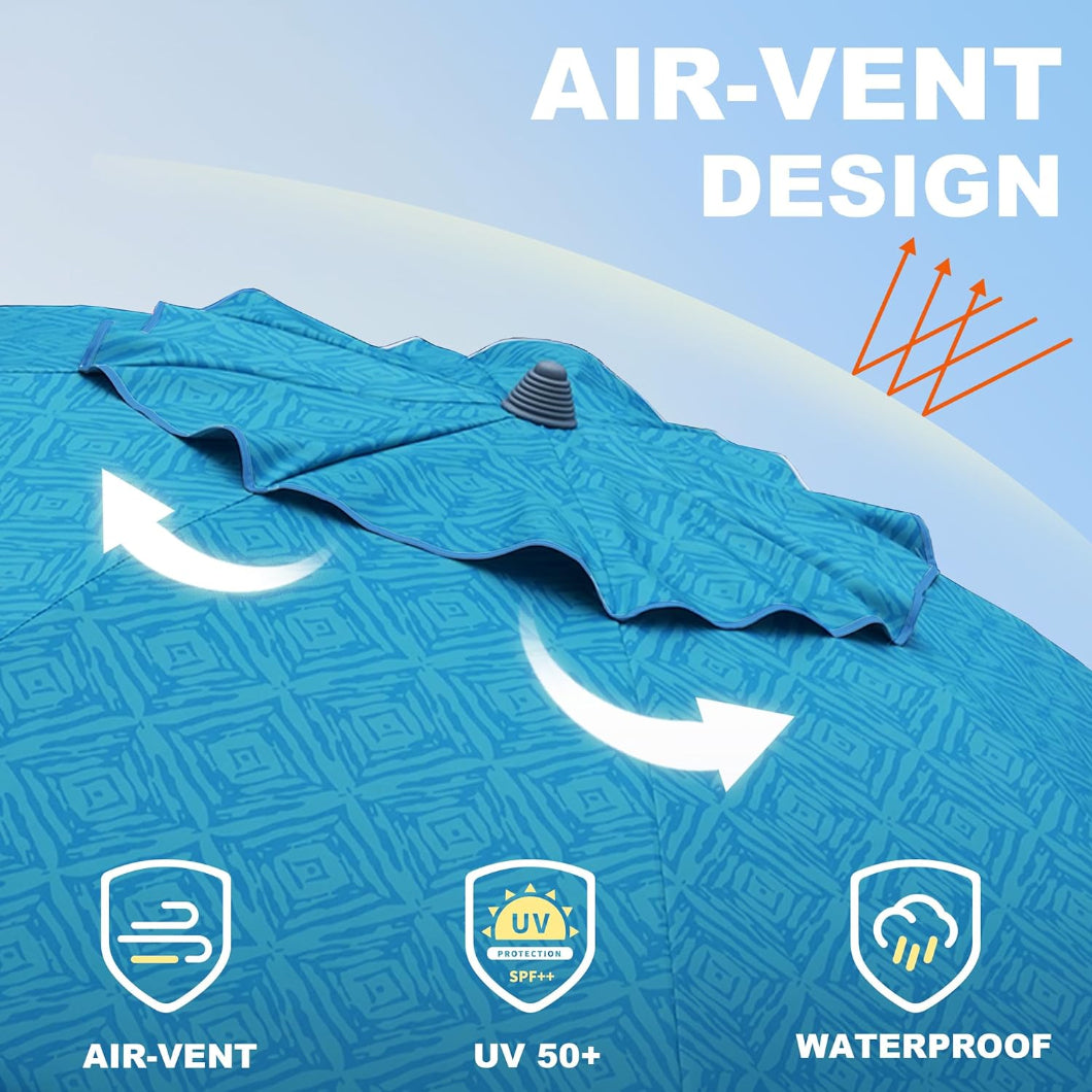 AMMSUN 7ft Sky Whirlpool Teal UV 50+ and waterproof umbrellas heavy duty wind with sand anchor and air-vent 