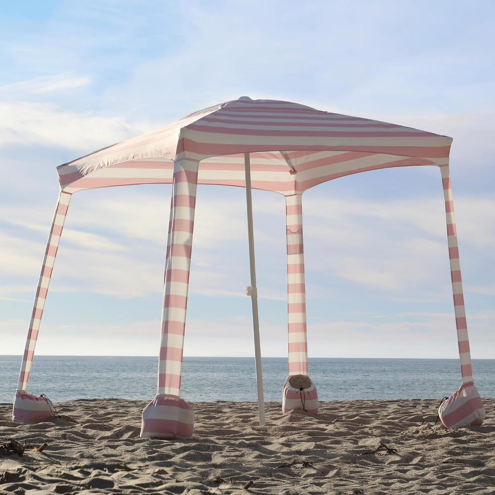 AMMSUN 6.2'×6.2' elegant pink beach cabana canopy beach with privacy sunwall for beach sun shelter