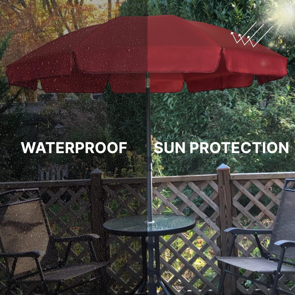 The AMMSUN 6.5ft maroon umbrella outdoor patio provides UV protection, waterproof