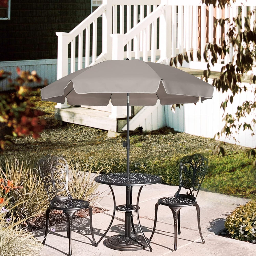 AMMSUN 6.5ft beige deck umbrellas outside for patio table standing umbrella surrounded by chairs