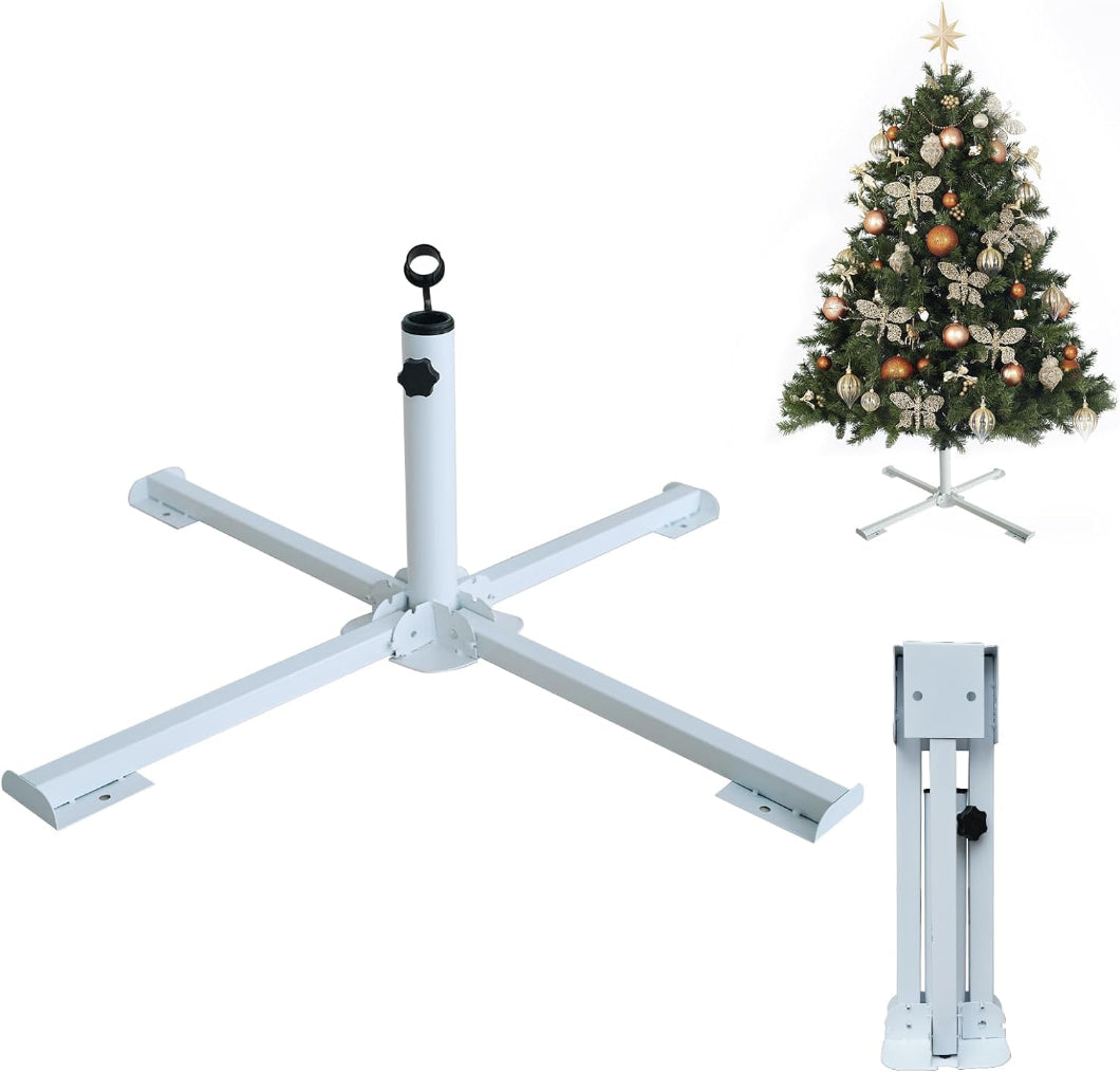 A Christmas tree is held securely on the ground by AMMSUN portable treestand umbrella holder, which can be folded