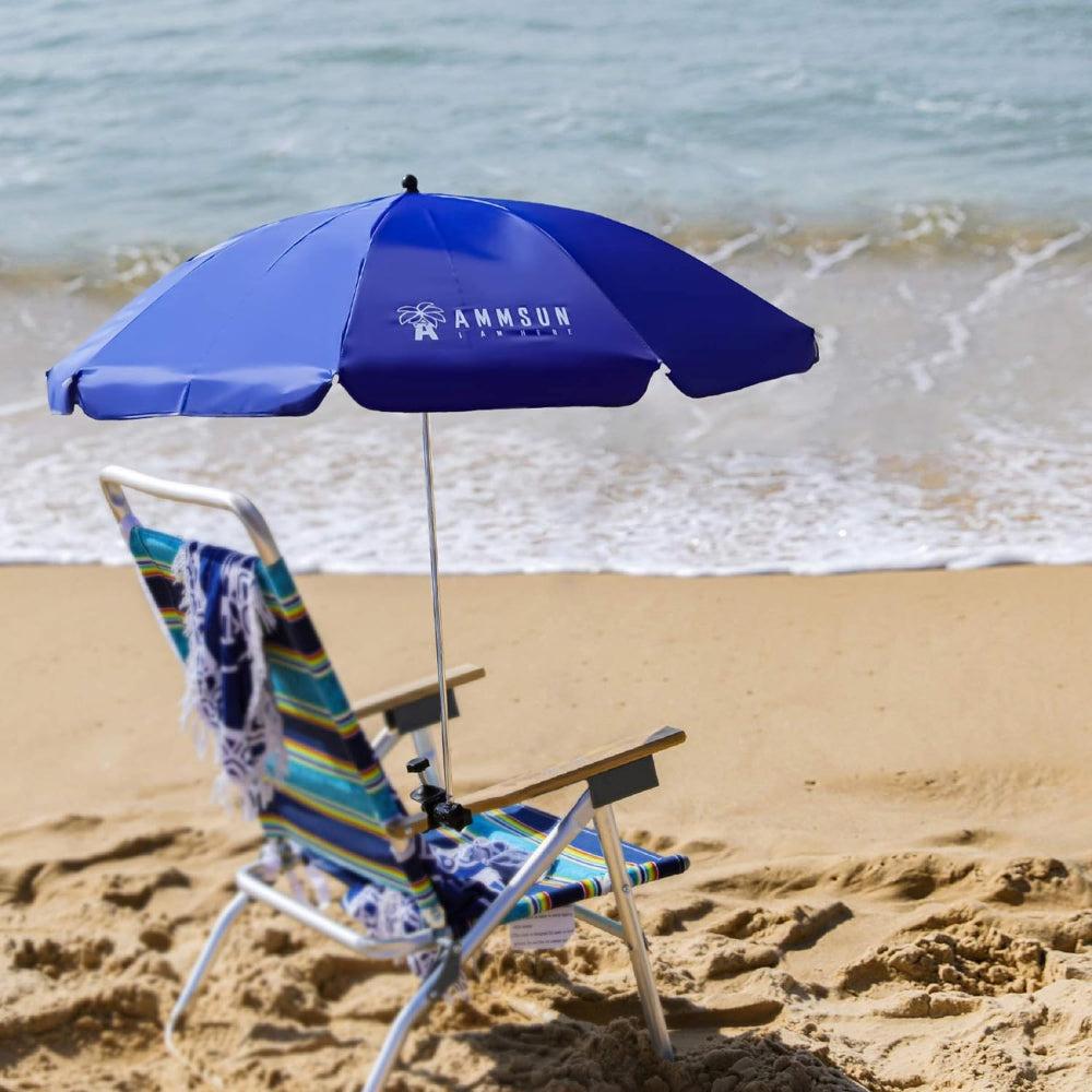 A beach chair with umbrella AMMSUN 43inch chair umbrella on the chair with umbrella attachment for chair