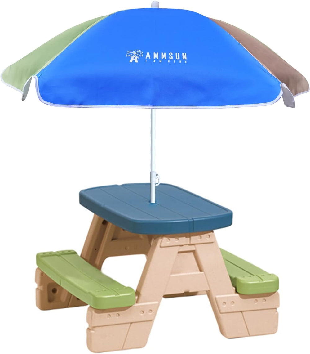 AMMSUN 5ft small umbrella for kids, Green Blue umbrella for beach with a water table