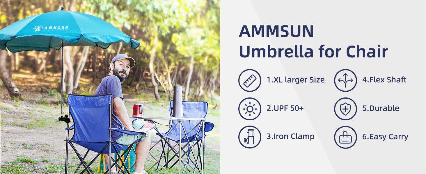 AMMSUN 52 Inches Chair Umbrella With Universal Clamp,Blue | AMMSUN ...